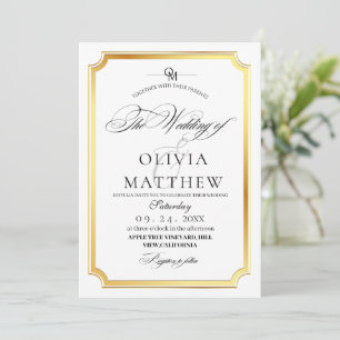 Elegant Gold and White Overlay Photo Wedding Invitation