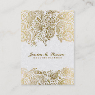Elegant Gold And White Paisley 3 Wedding Planner Business Card