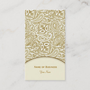 Elegant Gold and White Paisley Damask Business Card