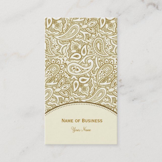 Elegant Gold and White Paisley Damask Business Card (Front)