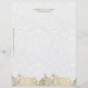 Elegant Gold And White Paisley Lace Personalized Letterhead