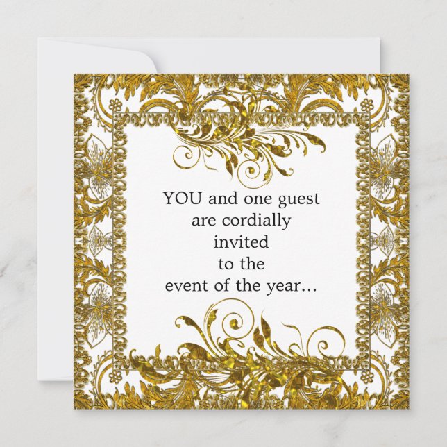 Elegant Gold and White  Party Invitation (Front)