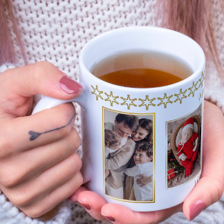 Elegant Gold and White Photo Collage Christmas Coffee Mug
