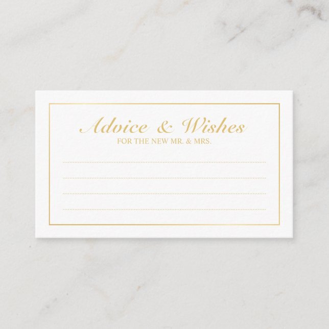 Elegant Gold and White Wedding Advice and Wishes Card (Front)