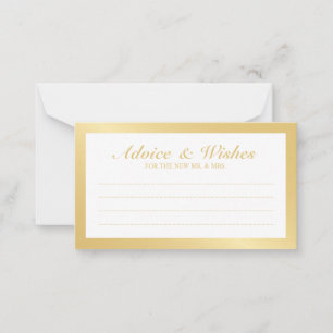 Elegant Gold and White Wedding Advice and Wishes Card