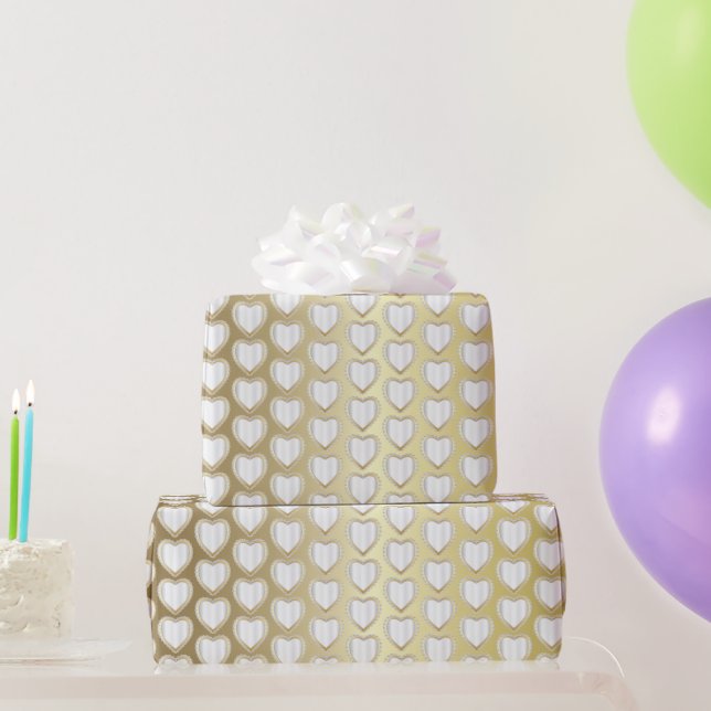 Elegant Gold and White Wedding Hearts Wrapping Paper (Party Gifts)