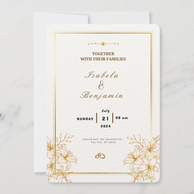 Elegant Gold and White Wedding Invitation (Front)