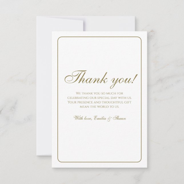 Elegant Gold and White Wedding Thank You Card (Front)