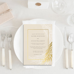Elegant Gold and White Wedding Tropical Invitation