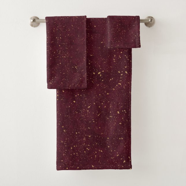 Elegant Gold And Wine  Bath Towel Set (Insitu)