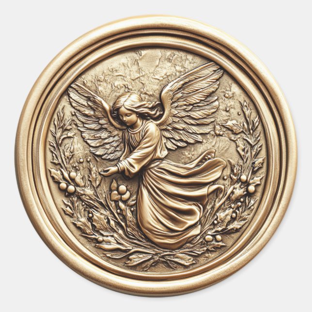 Elegant Gold Angel Christian Christmas Holiday Classic Round Sticker (Front)
