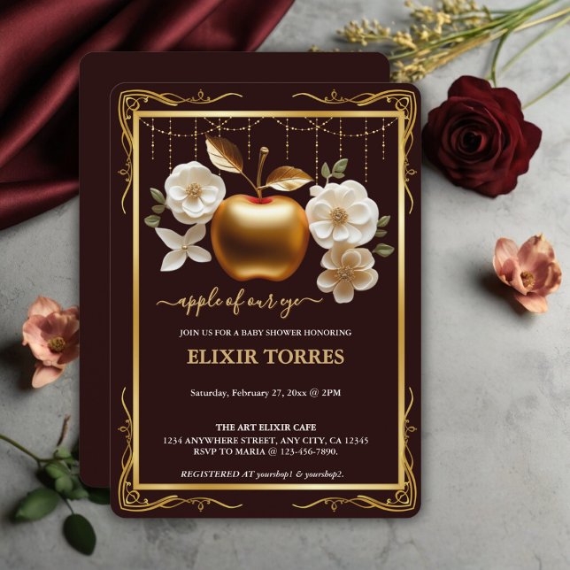 Elegant Gold Apple of Our Eye Baby Shower Invitation (Creator Uploaded)