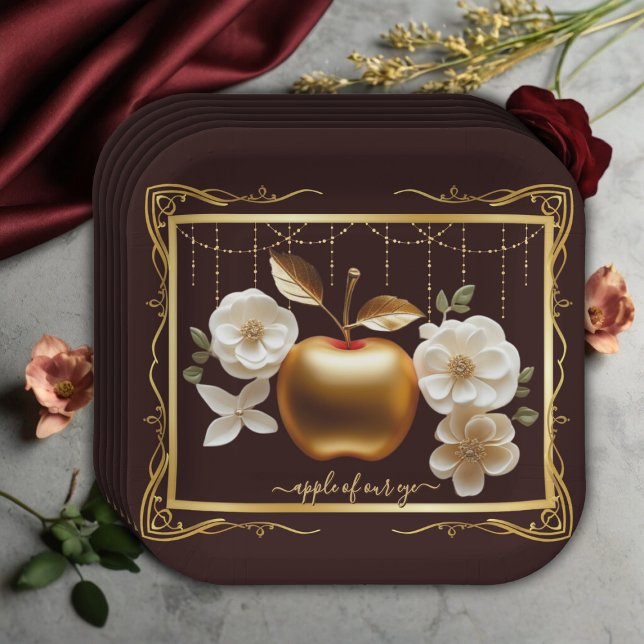 Elegant Gold Apple of Our Eye Baby Shower Paper Plate (Creator Uploaded)