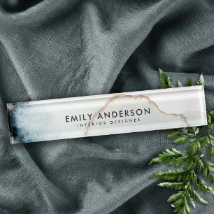 ELEGANT GOLD AQUA BLUE BRUSH STROKE STAIN TEXTURE NAMEPLATE