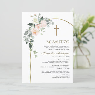 Elegant Gold Arch Floral Spanish Bautizo  Invitation