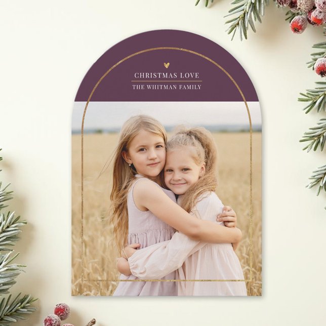 Elegant Gold Arch Overlay Christmas Love Photo Holiday Card (Creator Uploaded)