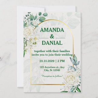 Elegant Gold Arch White Rose Floral Wedding Invita Invitation