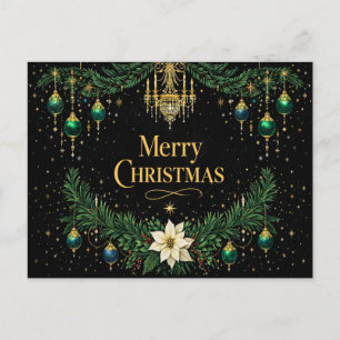 Elegant Gold Art Deco Chandelier Christmas  Holiday Postcard