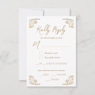 Elegant gold Art Deco menu choice RSVP Card