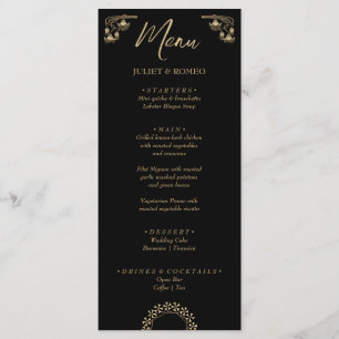 Elegant gold Art Deco on black wedding menu