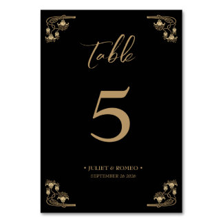 Elegant gold Art Deco on black wedding Table Number