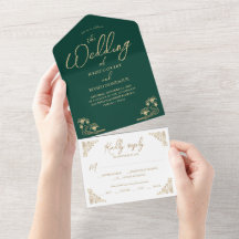 Elegant gold Art Deco on green All In One wedding