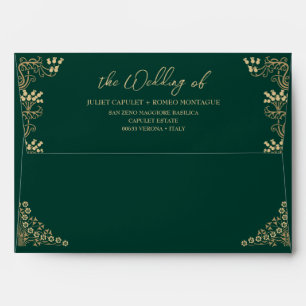 Elegant gold Art Deco on green wedding invitation Envelope