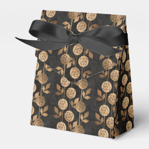 Elegant Gold Art Deco Roses Black Favour Box