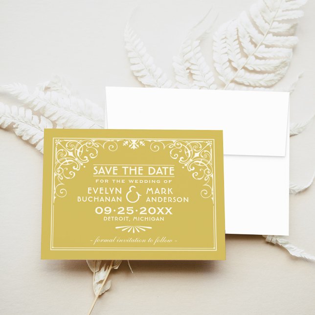 Elegant Gold Art Deco Scrollwork Wedding Save The Date (Creator Uploaded)