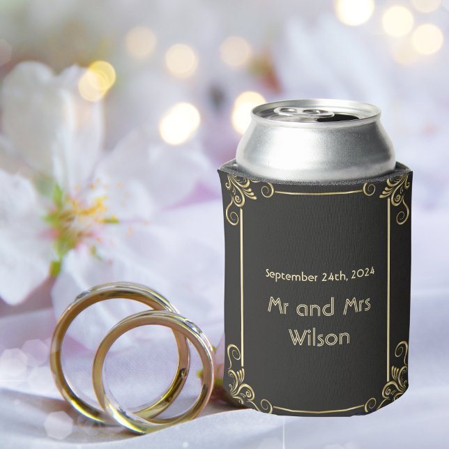 Elegant Gold Art Deco Vintage Wedding Can Cooler (Creator Uploaded)