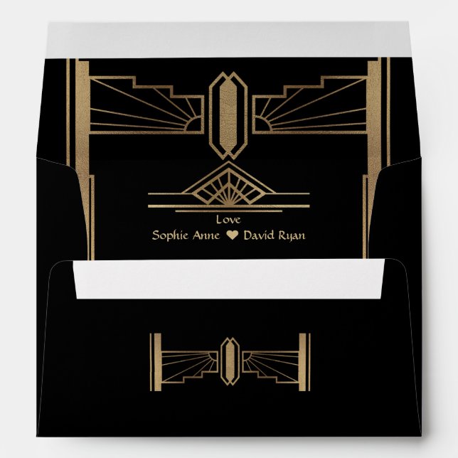 Elegant Gold Art Deco Wedding Return Address  Envelope (Back (Bottom))