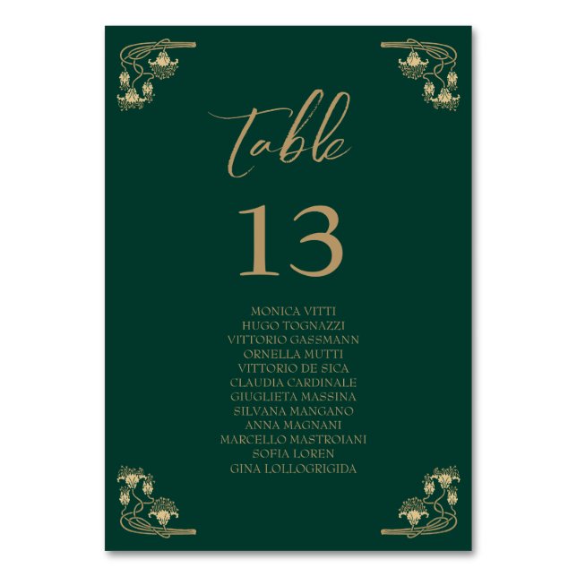 Elegant gold Art Deco wedding Table sitting chart  Number (Front)