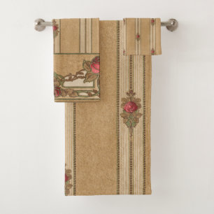 Elegant Gold Art Nouveau Roses Bath Towel Set
