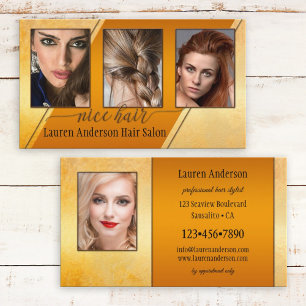 Elegant Gold Artistic Photo Portfolio Hair Stylist Business Card