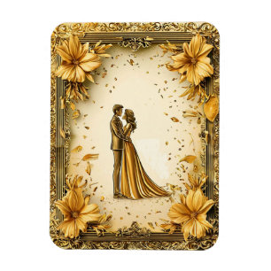 Elegant Gold Artwork of Romantic wedding Couple Magnet
