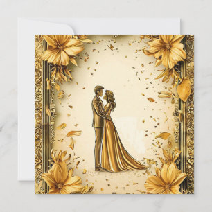 Elegant Gold Artwork of Romantic wedding Couple Save The Date