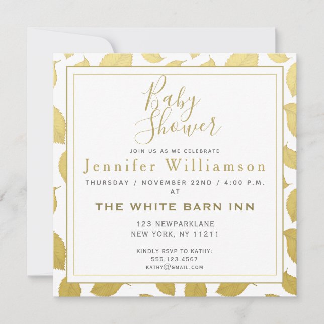 Elegant Gold Autumn Leaves - Baby Shower Invitation (Front)