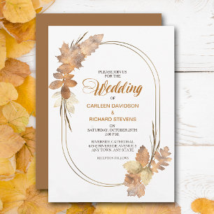 Elegant Gold Autumn Leaves Wedding Invitation