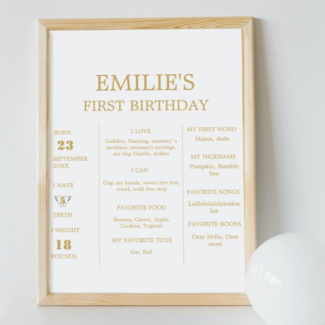 Elegant Gold Baby 1st Birthday Milestone Sign (Creator Uploaded)