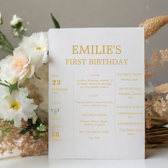 Elegant Gold Baby 1st Birthday Milestone Sign (Creator Uploaded)
