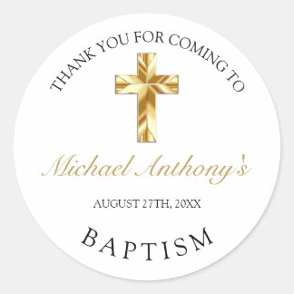 Elegant Gold Baby Baptism Thank You Classic Round Sticker