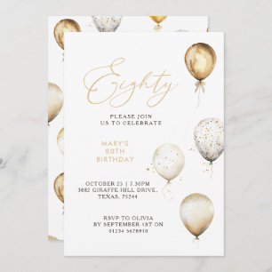 Elegant Gold Balloon 80th Birthday Party Invitation