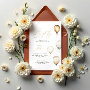 Elegant Gold Balloon 80th Birthday Party Invitation