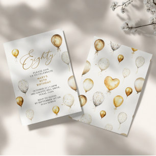 Elegant Gold Balloon 80th Birthday Party Invitation