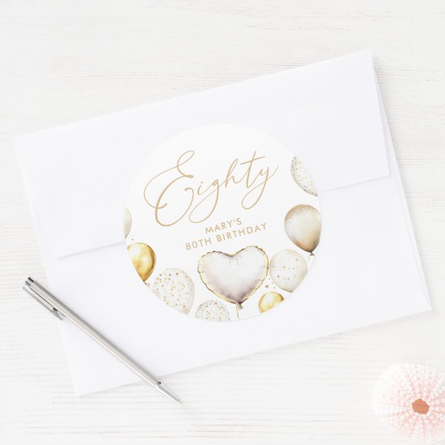Elegant Gold Balloon 80th Thank You Birthday Classic Round Sticker (Envelope)