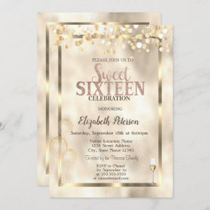 Elegant Gold Balloons Frame Sweet 16 Invitation