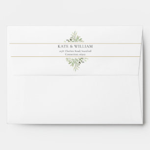 Elegant Gold band Greenery Return Address Envelope