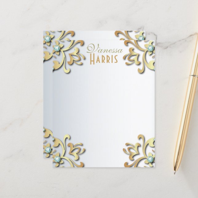 Elegant Gold Baroque Filigree Border Paper (Front/Back In Situ)