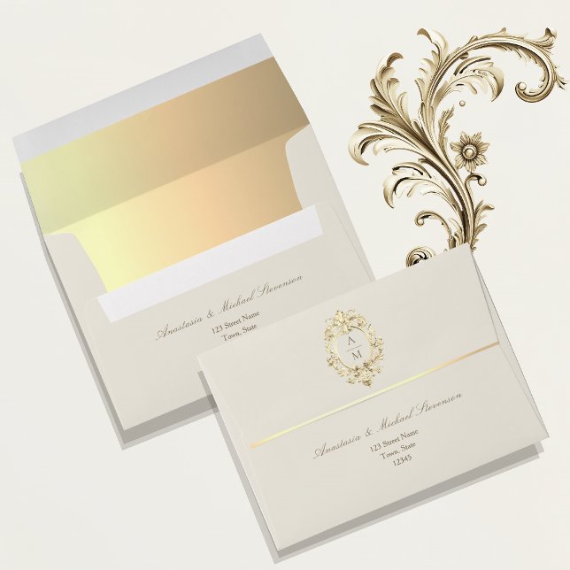 Elegant Gold Baroque Monogram Wedding Envelope (Creator Uploaded)