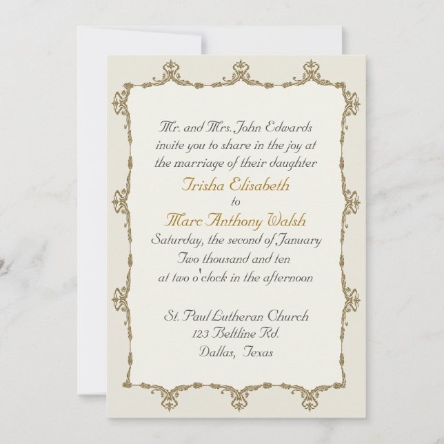 Elegant Gold Baroque Wedding Invitation (Front)